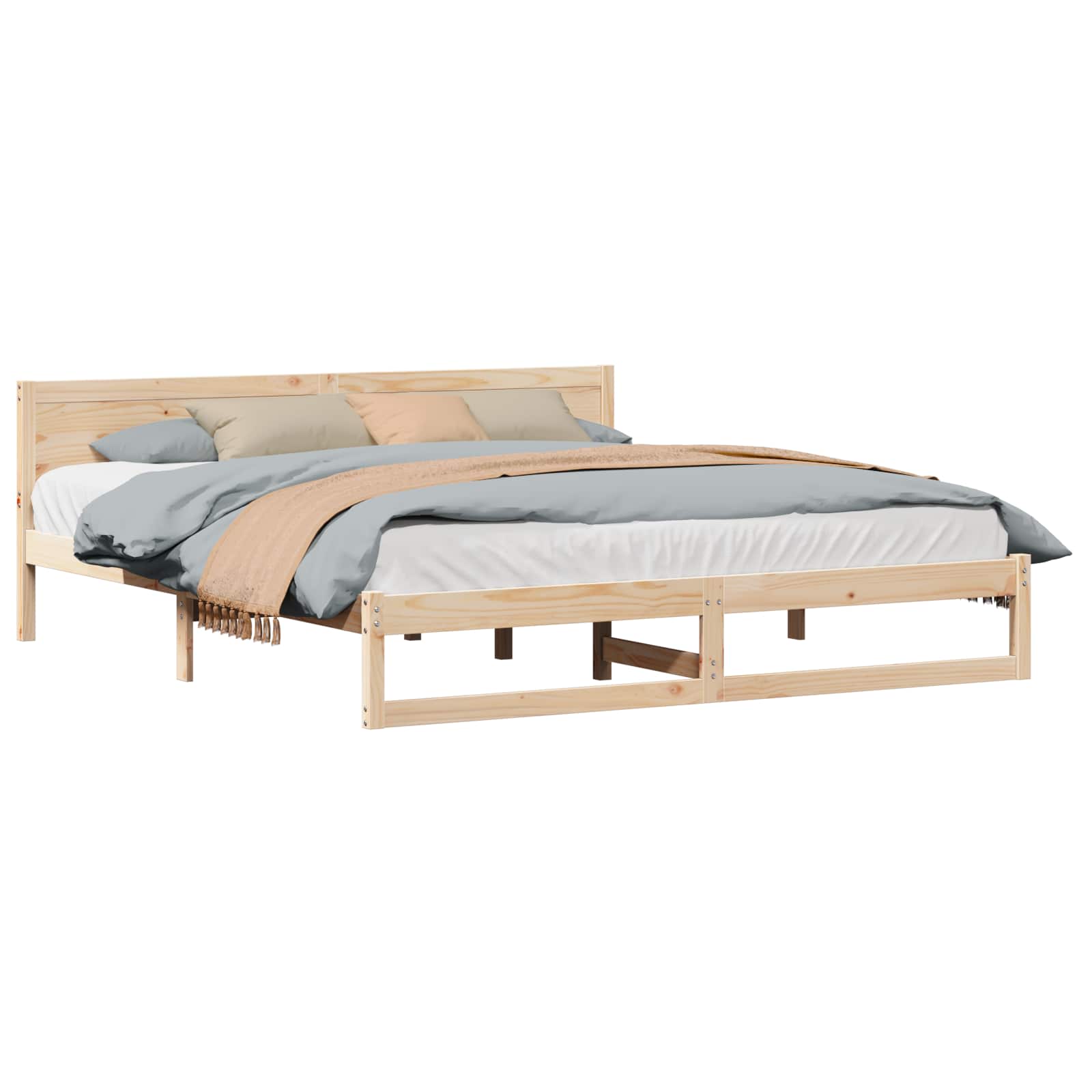 Cadre de lit avec tête de lit Naturel 200 x 200 cm Pin massif - XIOS