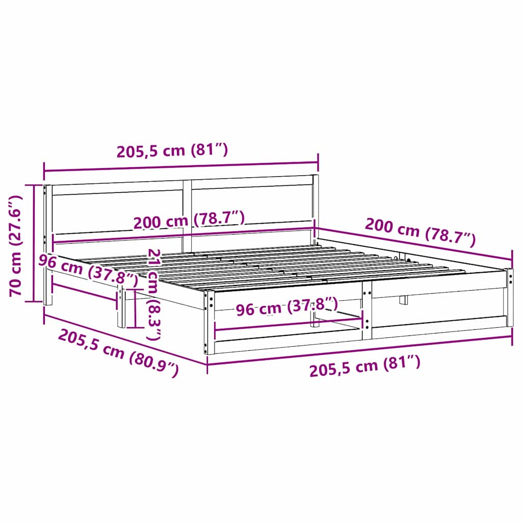 Cadre de lit Marron 200 x 200 cm Bois de pin massif - XIOS