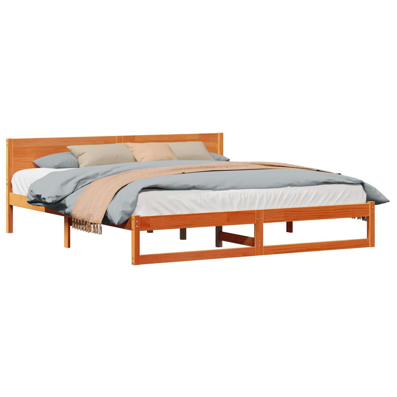 Cadre de lit avec tête de lit Brun cire 200 x 200 cm Pin massif - XIOS