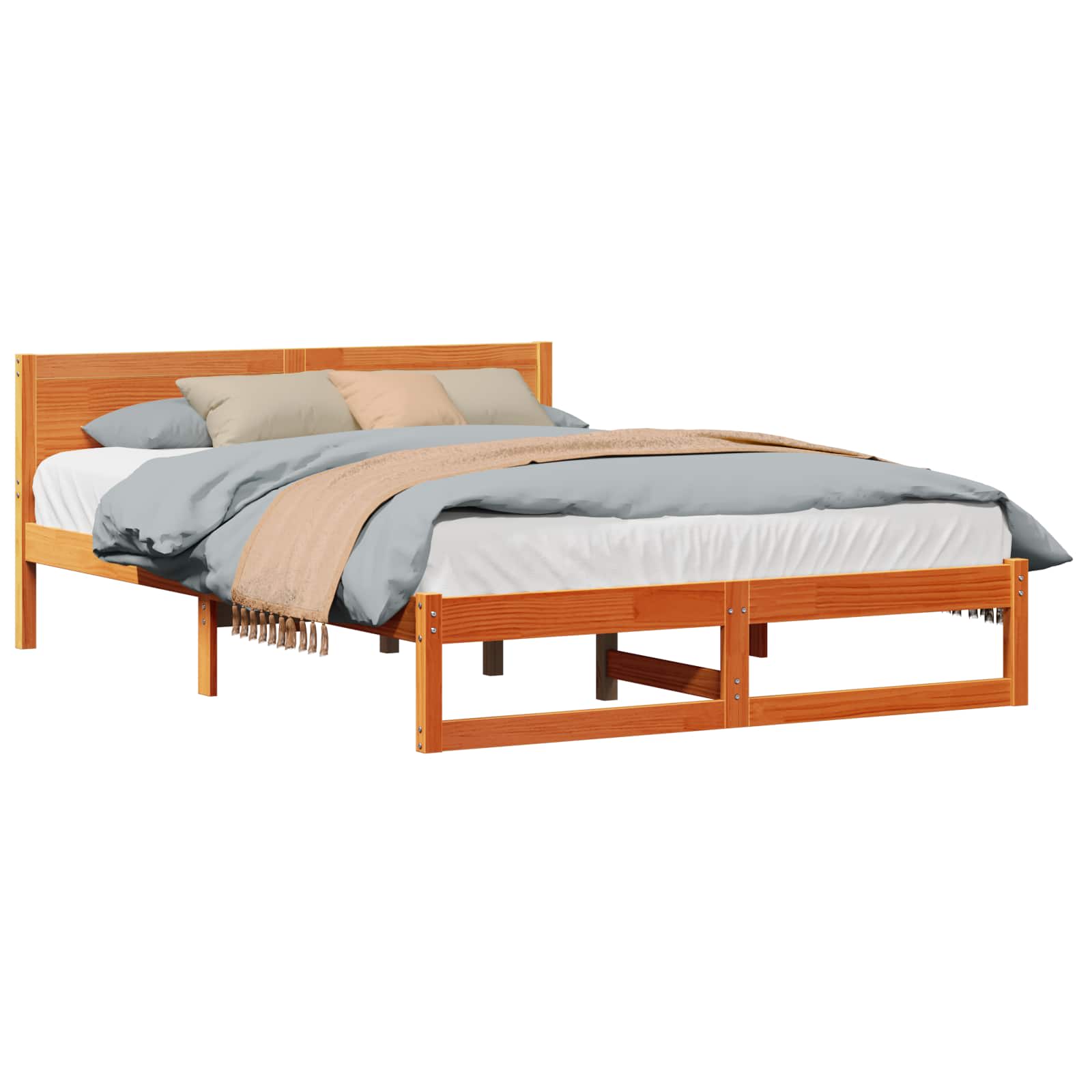 Cadre de lit avec tête de lit Brun cire 150 x 200 cm Pin massif - XIOS