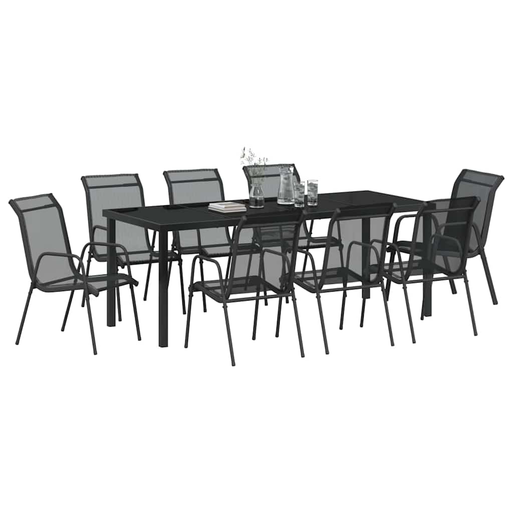 Ensemble de salle à manger pour jardin 9 pcs Noir - XIOS