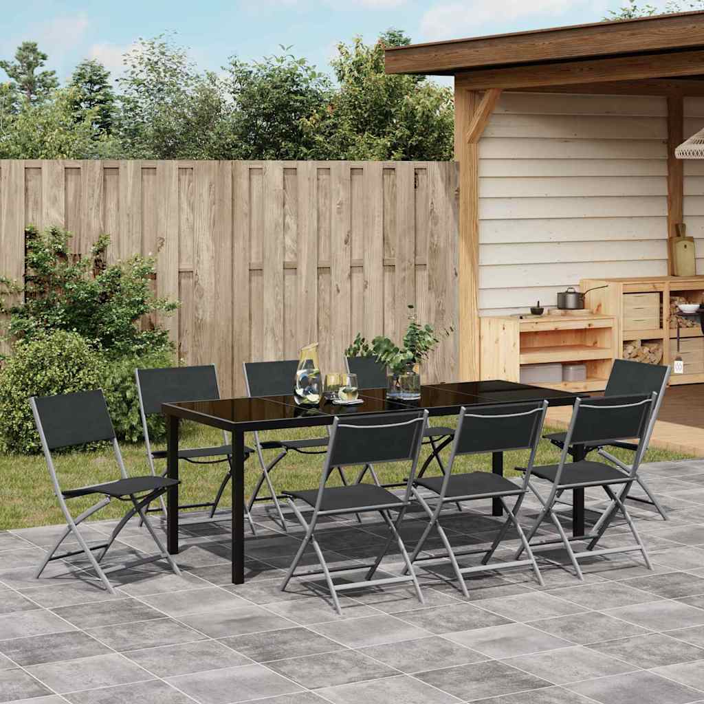 Ensemble de salle à manger pour jardin 9 pcs Noir - XIOS