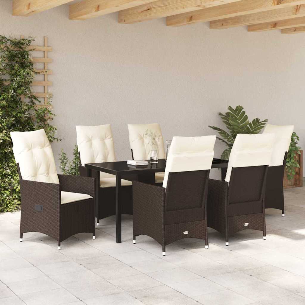 Ensemble de salle à manger pour jardin 7 pcs Marron polyrotin