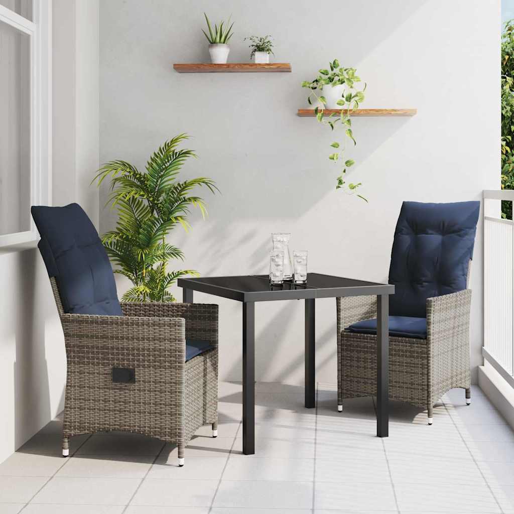 Ensemble table et chaises avec coussin 3 pcs Gris Rotin PE - XIOS