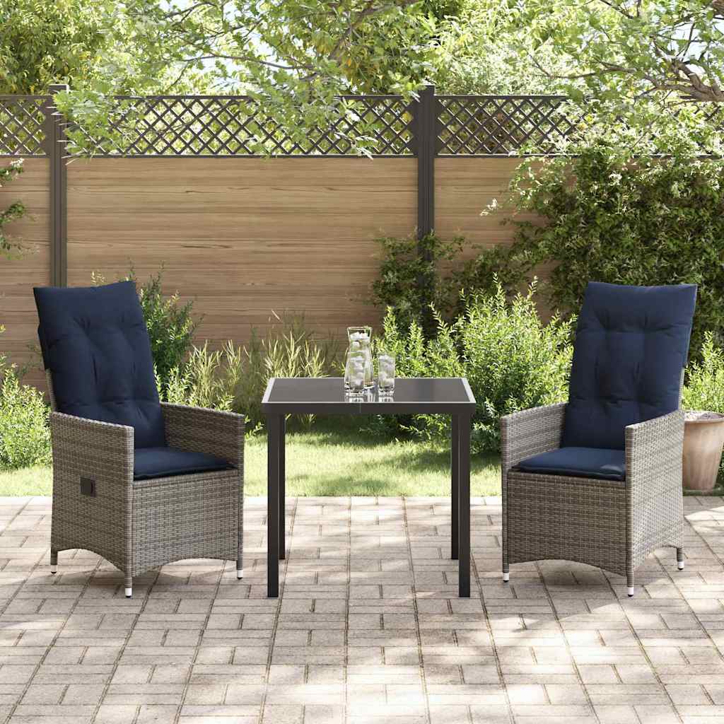 Ensemble table et chaises avec coussin 3 pcs Gris Rotin PE - XIOS