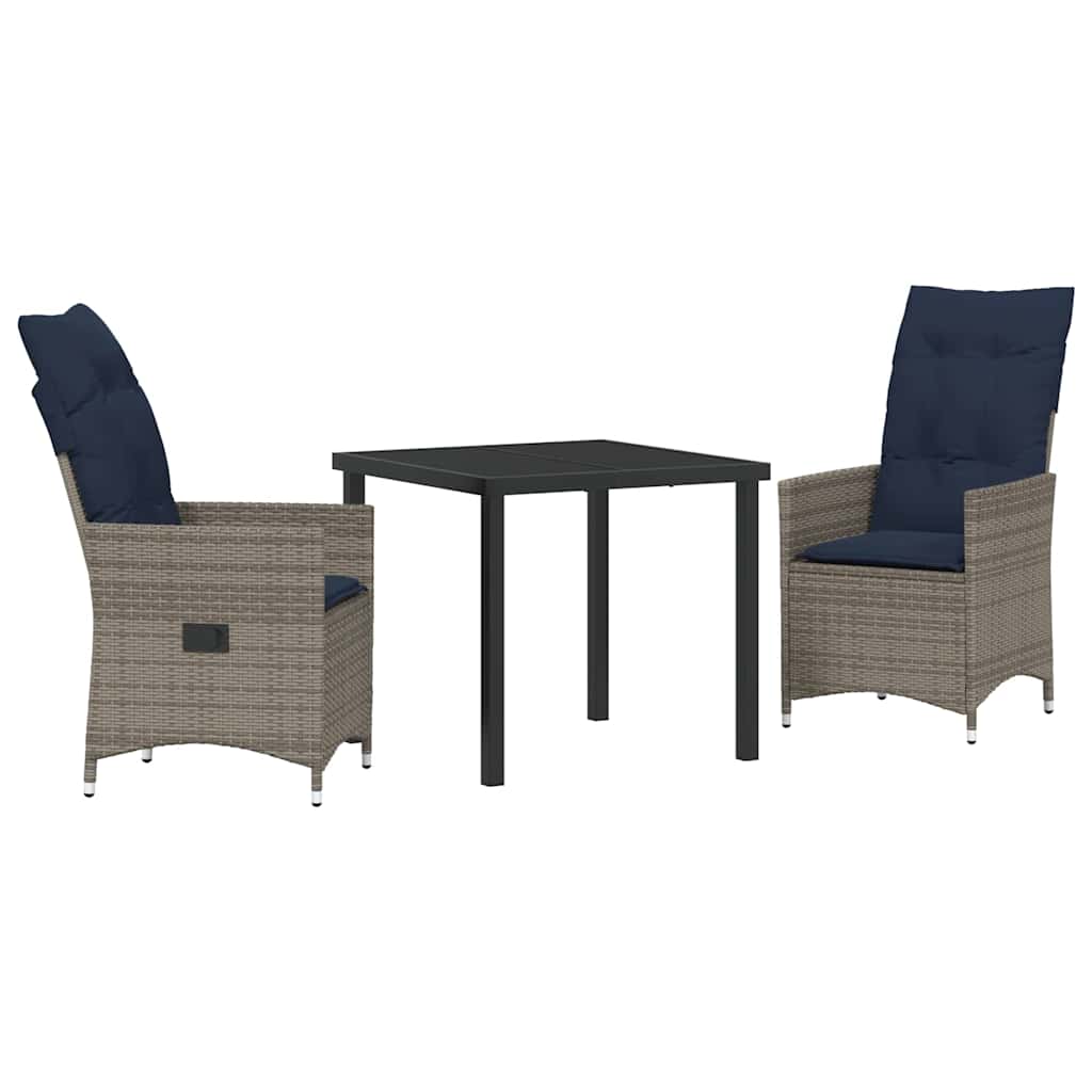 Ensemble table et chaises avec coussin 3 pcs Gris Rotin PE - XIOS