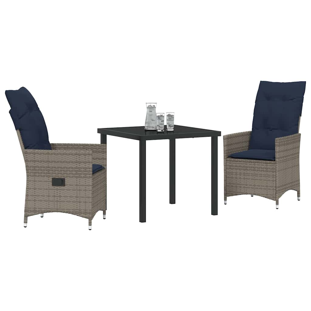 Ensemble table et chaises avec coussin 3 pcs Gris Rotin PE - XIOS