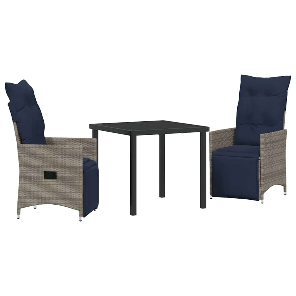 Ensemble table et chaises avec coussin 3 pcs Gris Rotin PE - XIOS