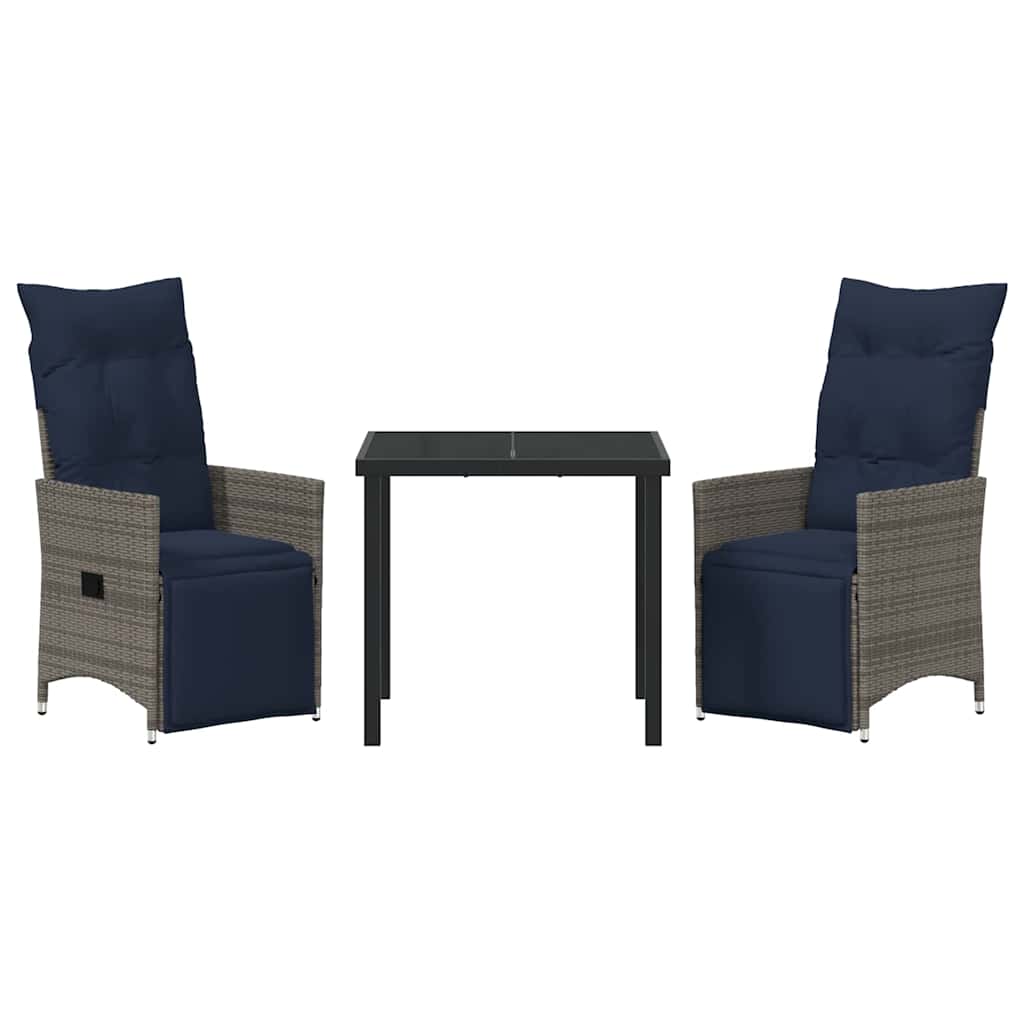 Ensemble table et chaises avec coussin 3 pcs Gris Rotin PE - XIOS