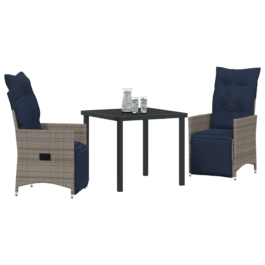 Ensemble table et chaises avec coussin 3 pcs Gris Rotin PE - XIOS