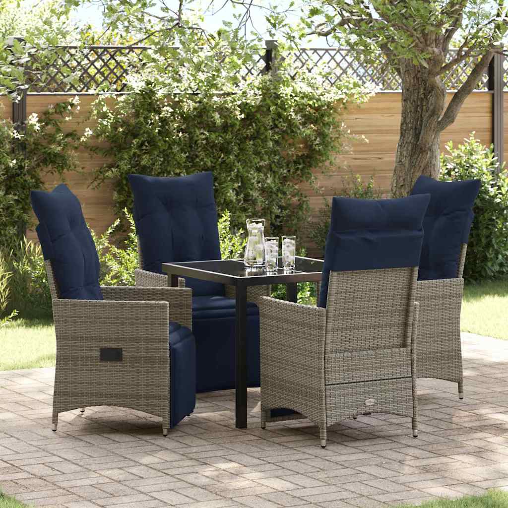 Ensemble table et chaises avec coussin 5 pcs Gris Rotin PE - XIOS