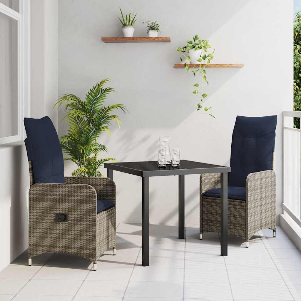 Ensemble table et chaises avec coussin 3 pcs Gris Rotin PE - XIOS