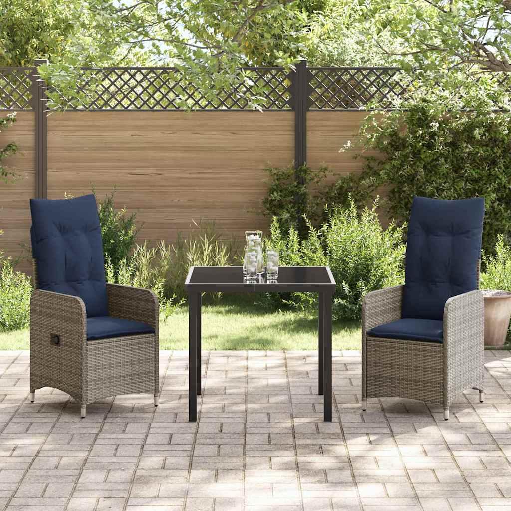 Ensemble table et chaises avec coussin 3 pcs Gris Rotin PE - XIOS