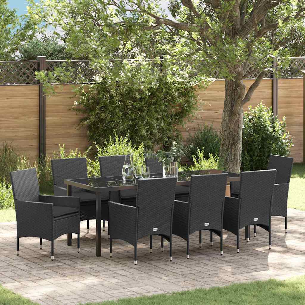 Ensemble de salle à manger pour jardin 9 pcs Noir polyrotin
