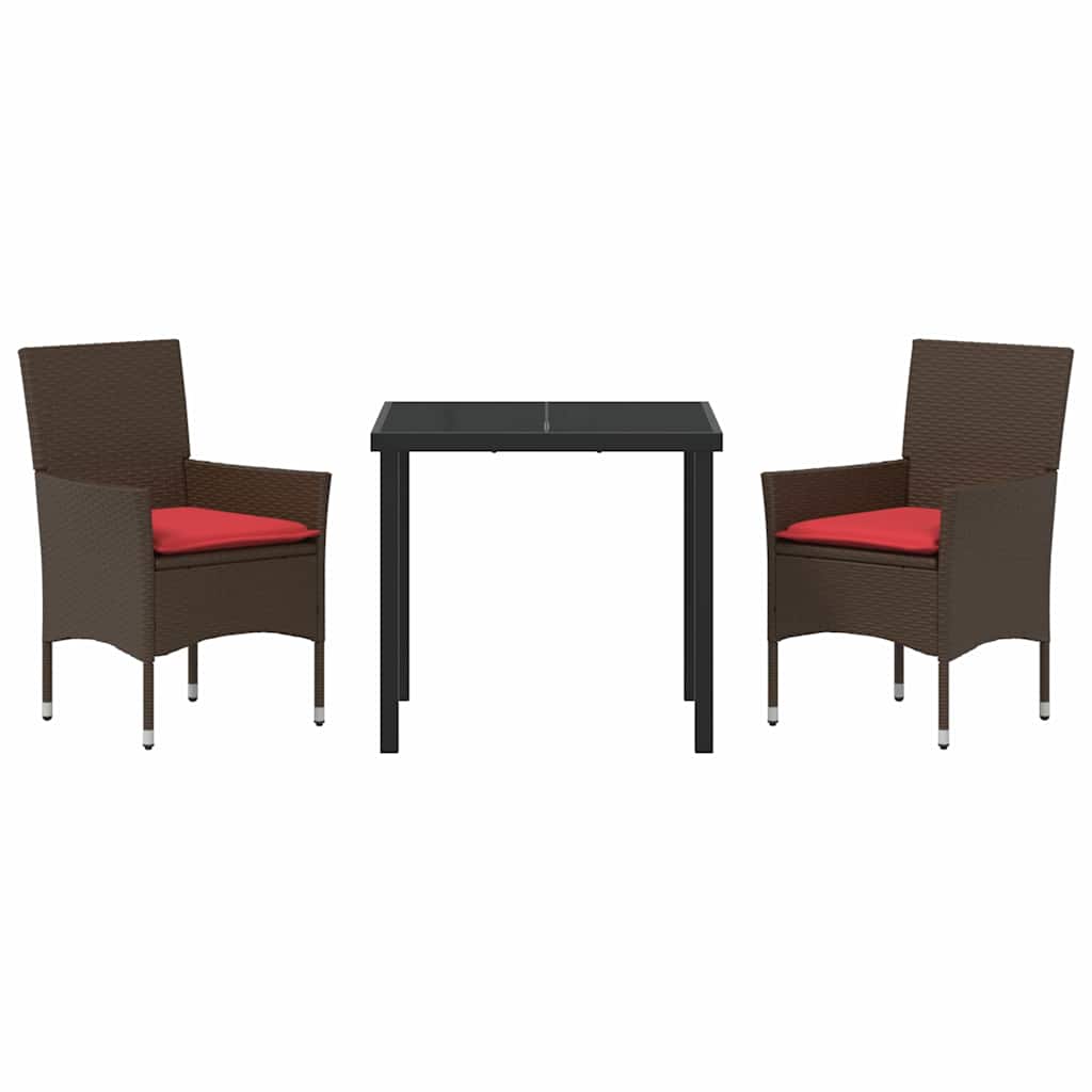Ensemble table et chaises avec coussin 3 pcs Marron Rotin PE - XIOS