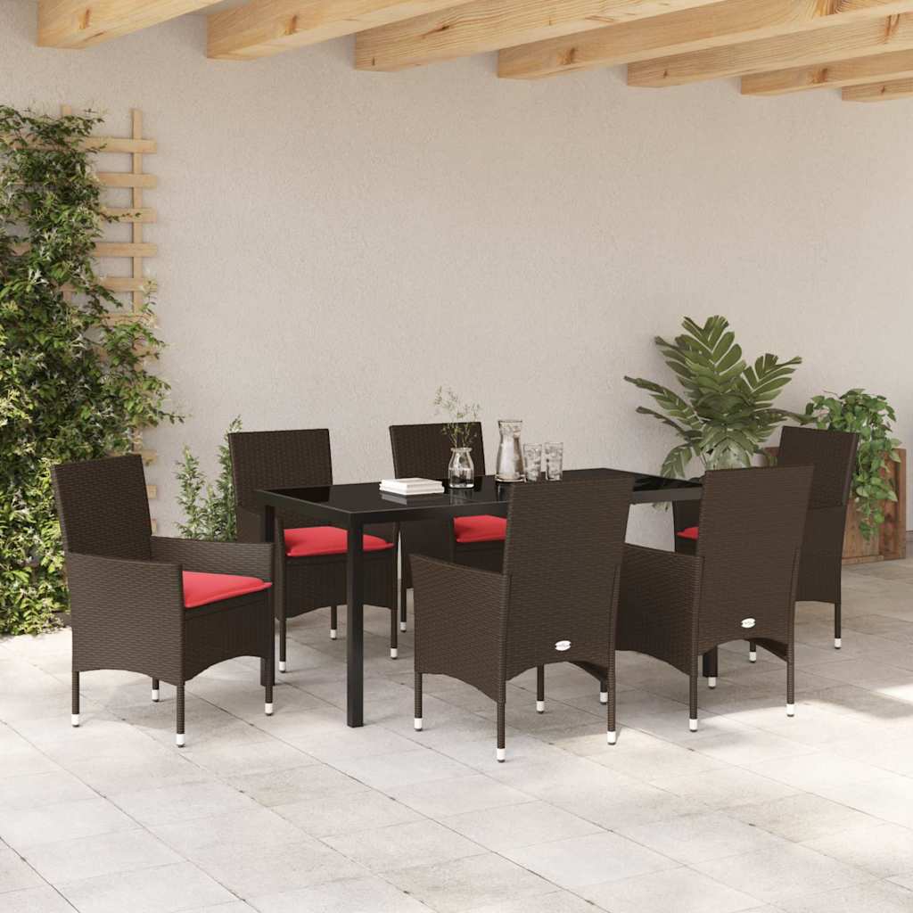Ensemble table et chaises avec coussin 7 pcs Marron Rotin PE - XIOS