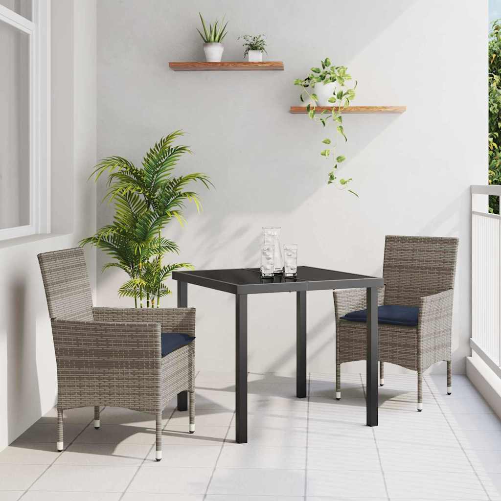 Ensemble table et chaises avec coussin 3 pcs Gris Rotin PE - XIOS