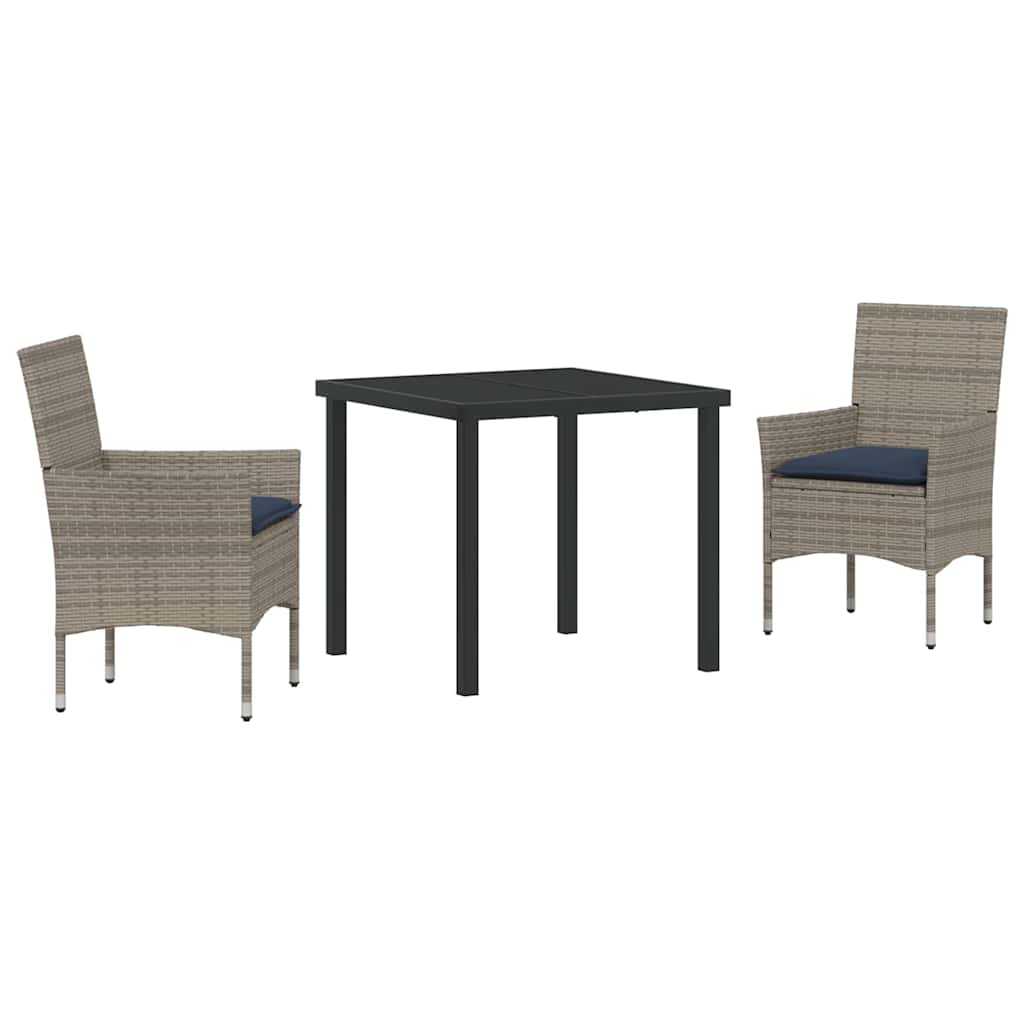 Ensemble table et chaises avec coussin 3 pcs Gris Rotin PE - XIOS