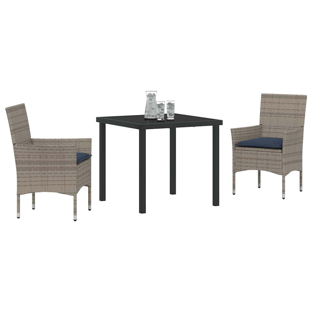 Ensemble table et chaises avec coussin 3 pcs Gris Rotin PE - XIOS