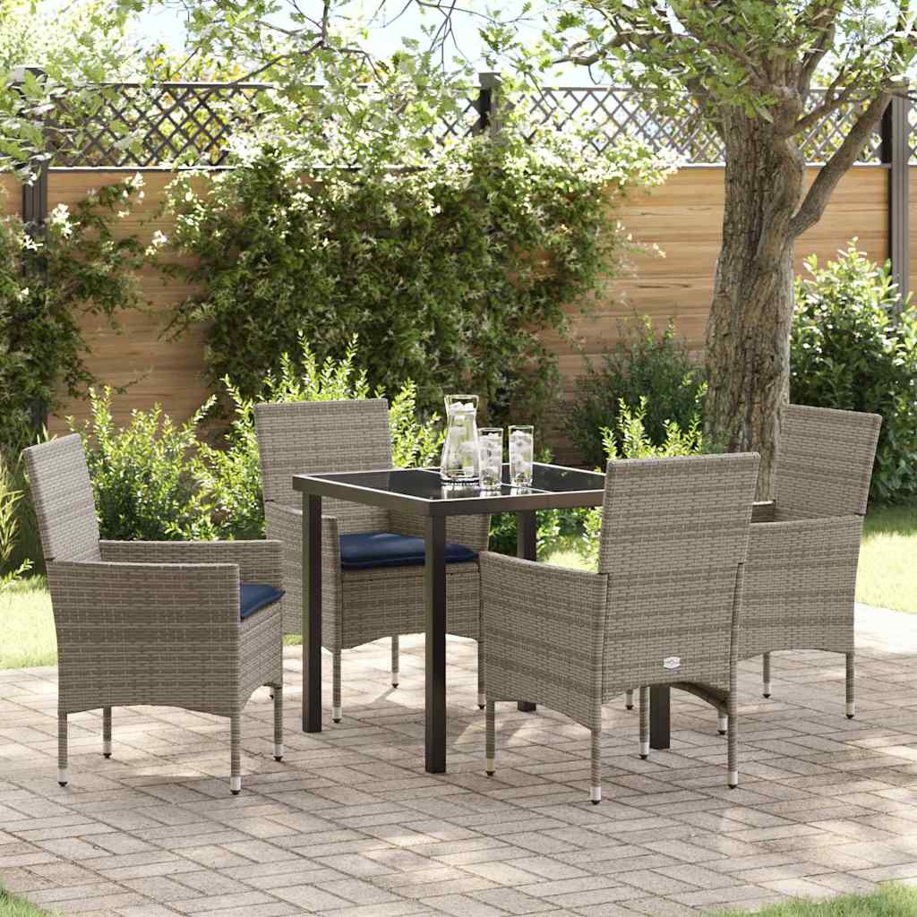 Ensemble table et chaises avec coussin 5 pcs Gris Rotin PE - XIOS