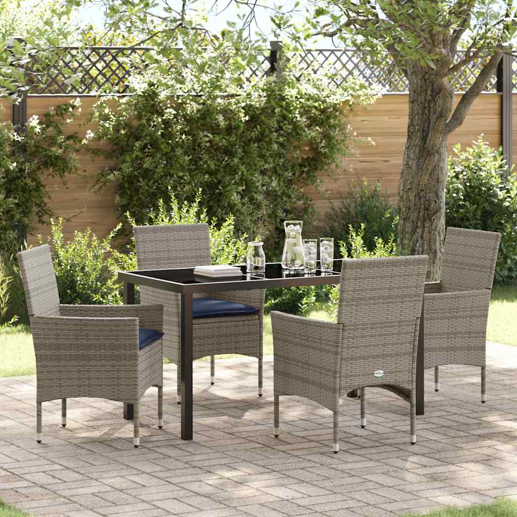 Ensemble table et chaises avec coussin 5 pcs Gris Rotin PE - XIOS