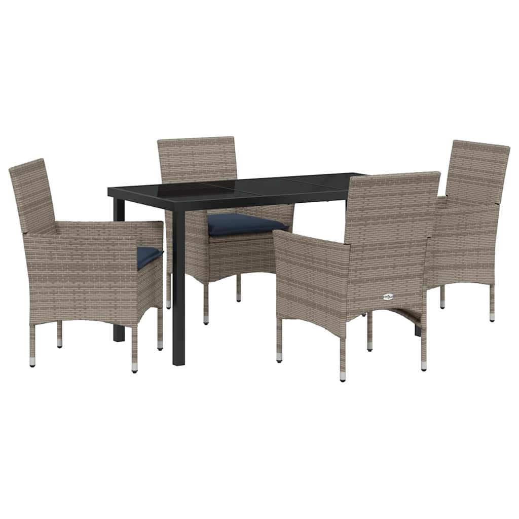 Ensemble table et chaises avec coussin 5 pcs Gris Rotin PE - XIOS