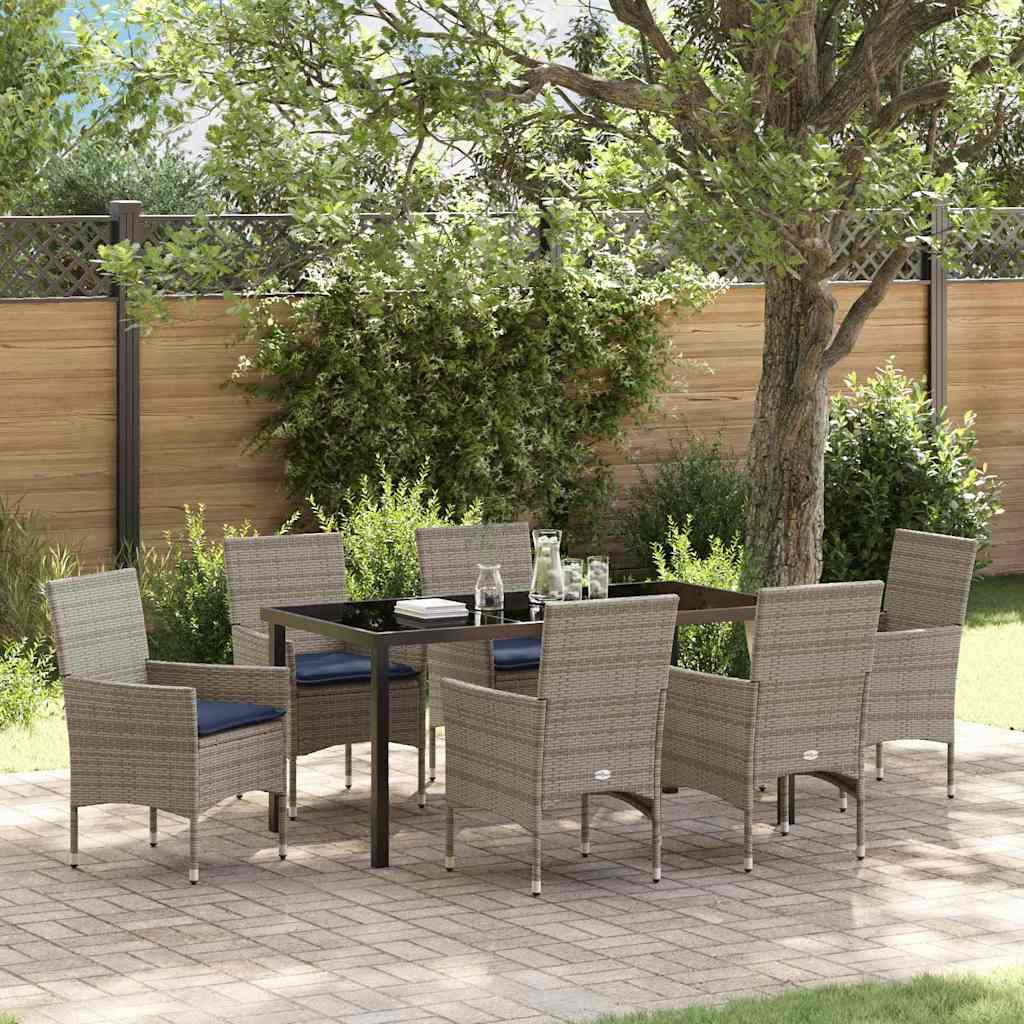 Ensemble table et chaises avec coussin 7 pcs Gris Rotin PE - XIOS