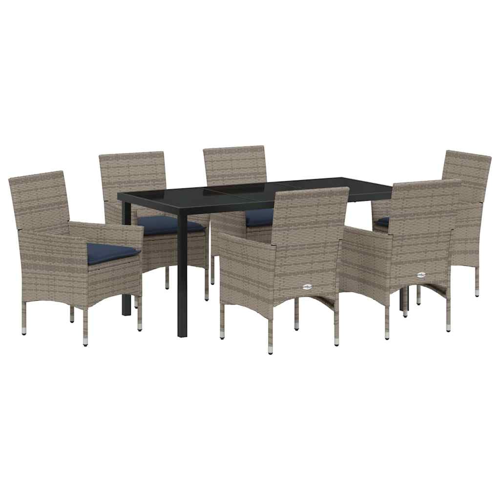 Ensemble table et chaises avec coussin 7 pcs Gris Rotin PE - XIOS