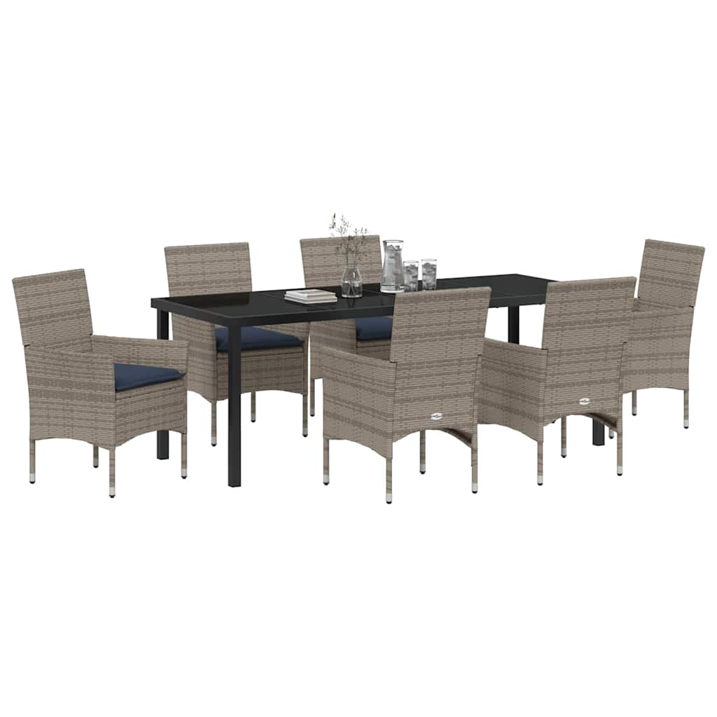 Ensemble table et chaises avec coussin 7 pcs Gris Rotin PE - XIOS