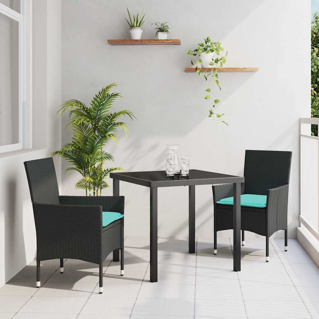 Ensemble table et chaises avec coussin 3 pcs Noir Rotin PE - XIOS