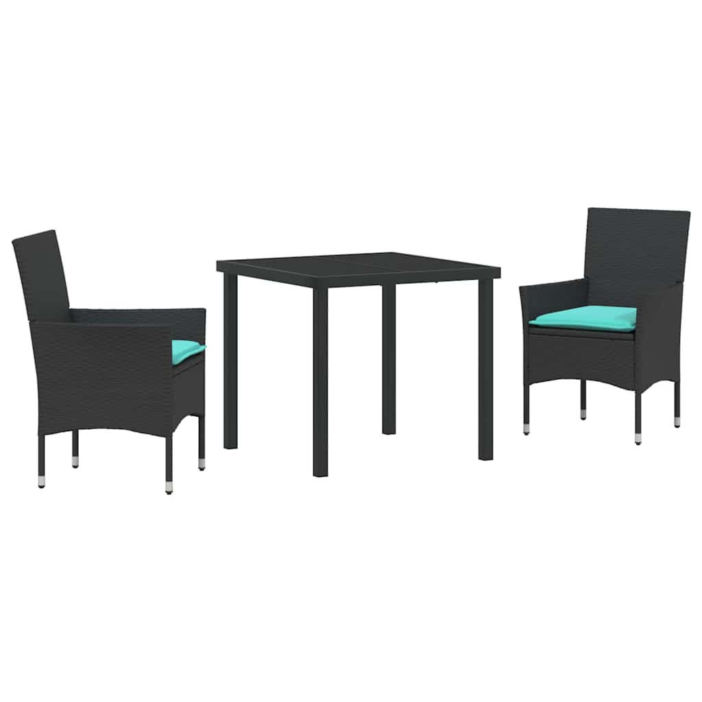 Ensemble table et chaises avec coussin 3 pcs Noir Rotin PE - XIOS
