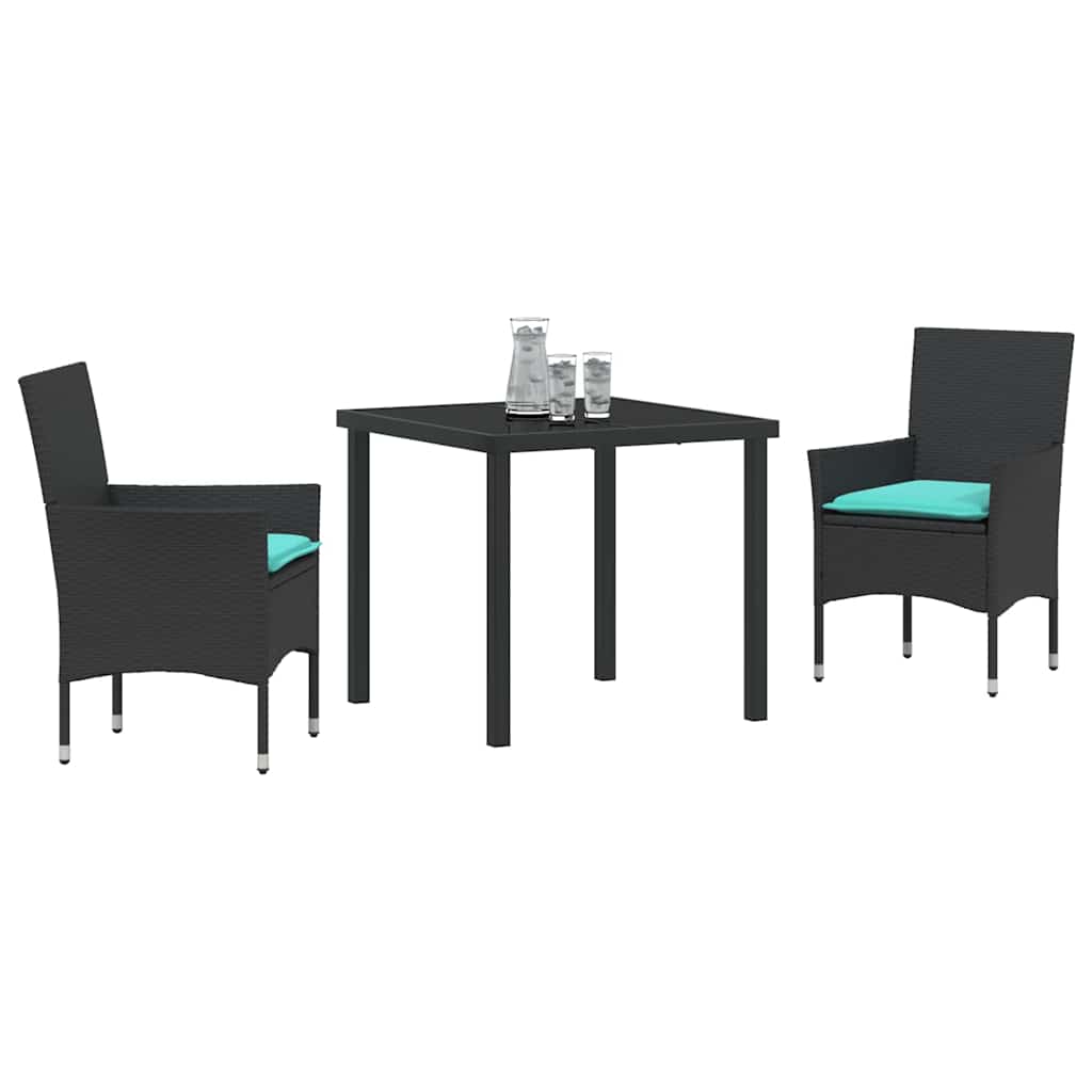 Ensemble table et chaises avec coussin 3 pcs Noir Rotin PE - XIOS