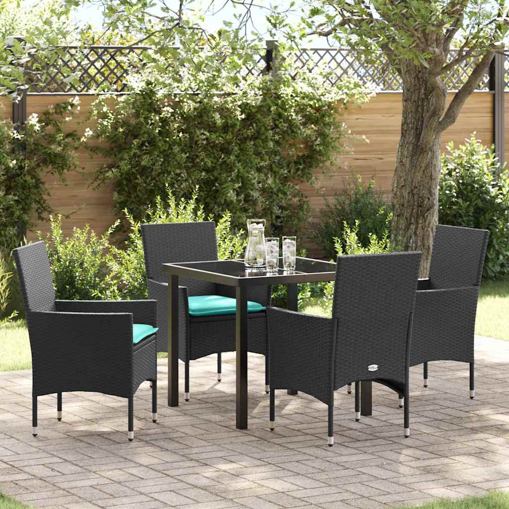 Ensemble table et chaises avec coussin 5 pcs Noir Rotin PE - XIOS