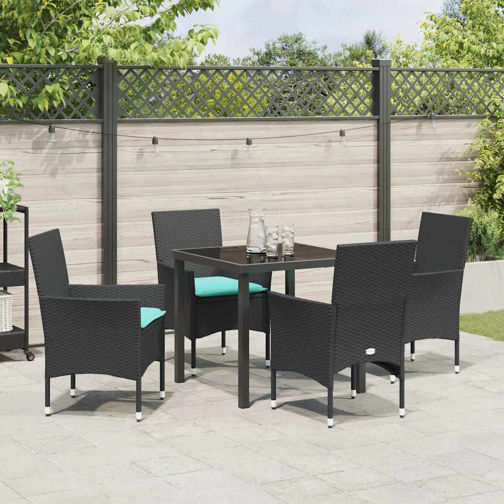 Ensemble table et chaises avec coussin 5 pcs Noir Rotin PE - XIOS