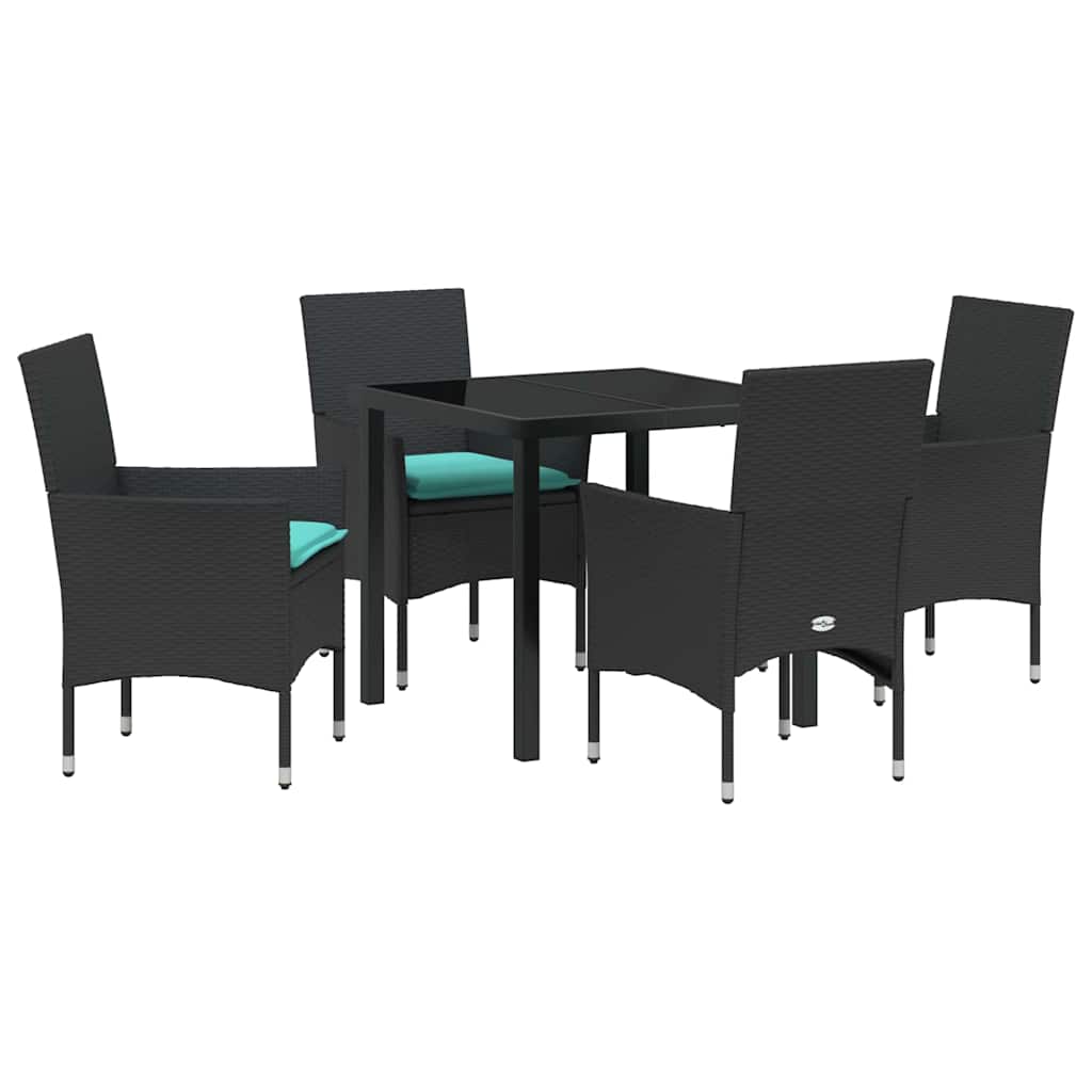 Ensemble table et chaises avec coussin 5 pcs Noir Rotin PE - XIOS