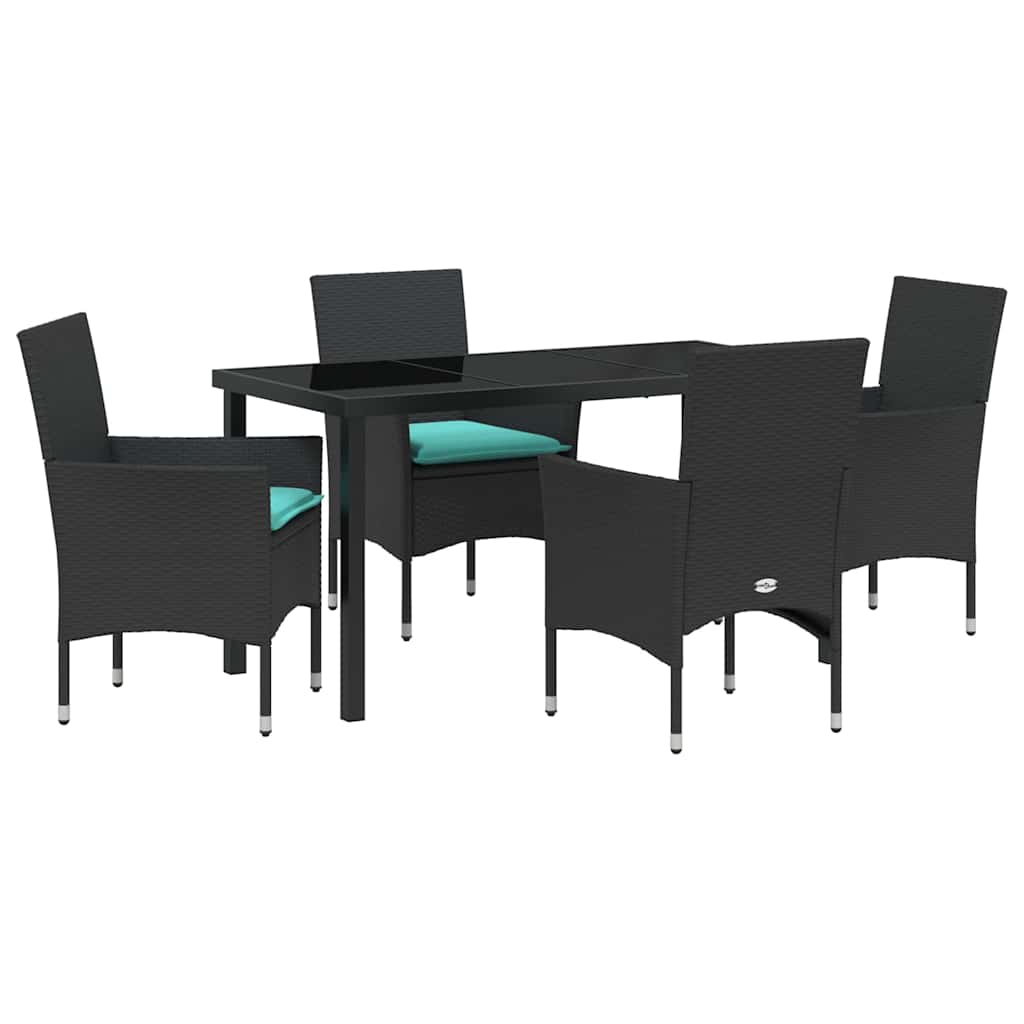 Ensemble table et chaises avec coussin 5 pcs Noir Rotin PE - XIOS