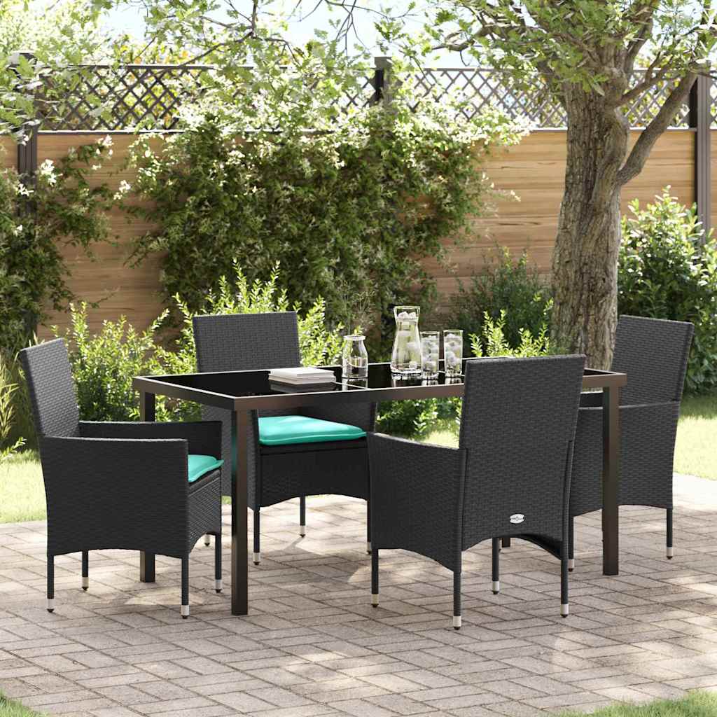Ensemble table et chaises avec coussin 5 pcs Noir Rotin PE - XIOS