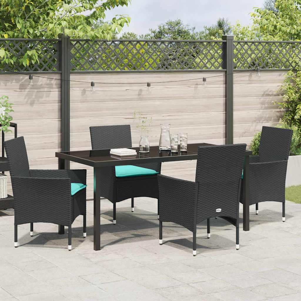 Ensemble table et chaises avec coussin 5 pcs Noir Rotin PE - XIOS