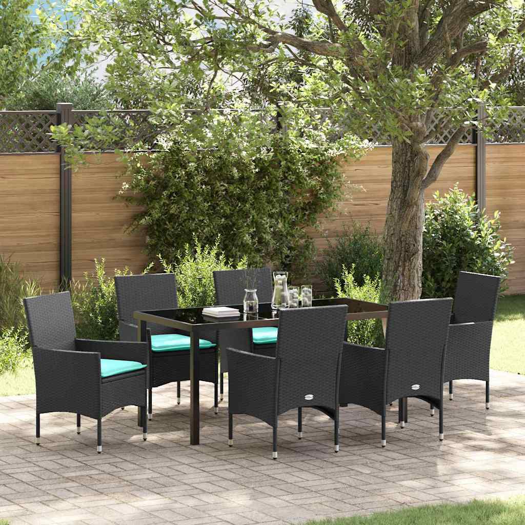 Ensemble table et chaises avec coussin 7 pcs Noir Rotin PE - XIOS