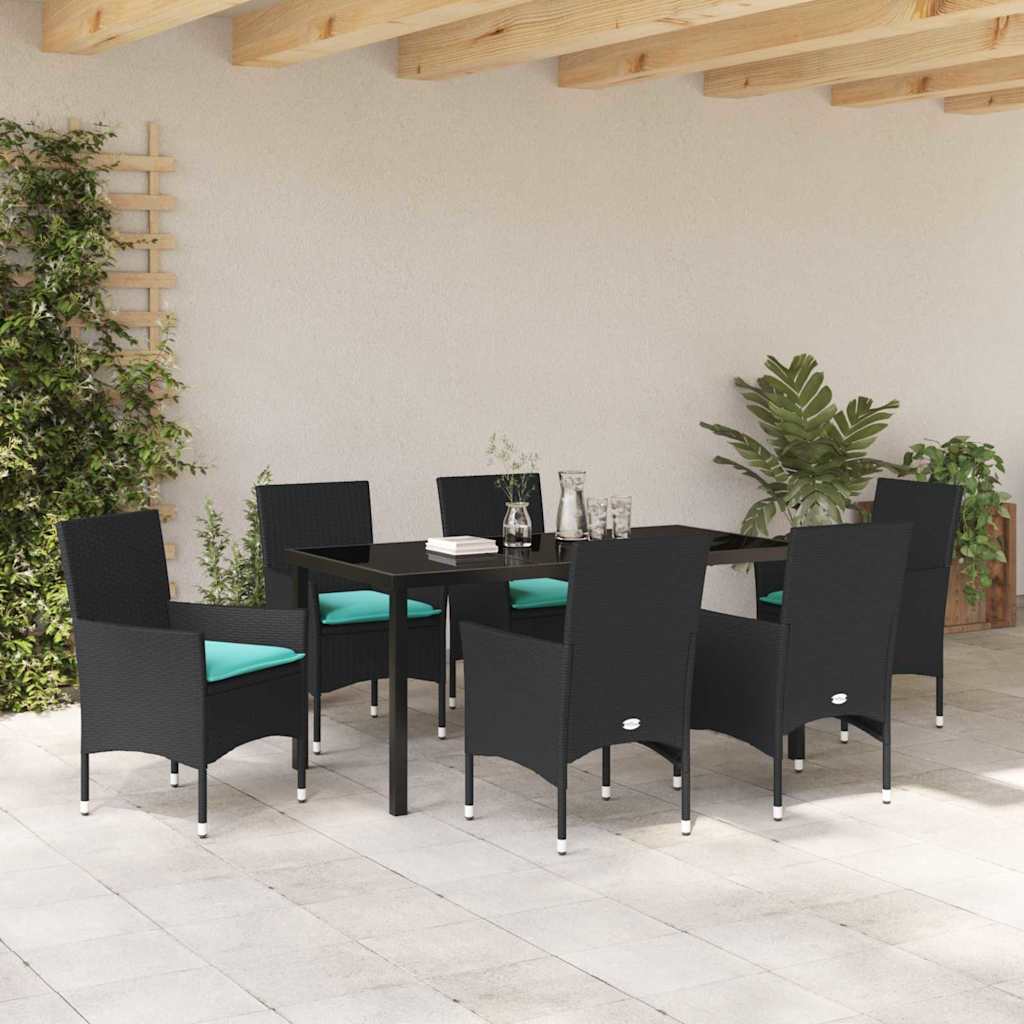 Ensemble table et chaises avec coussin 7 pcs Noir Rotin PE - XIOS