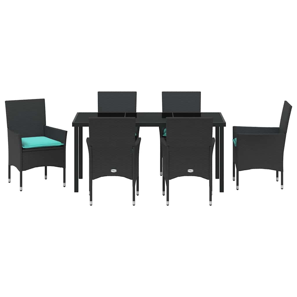 Ensemble table et chaises avec coussin 7 pcs Noir Rotin PE - XIOS