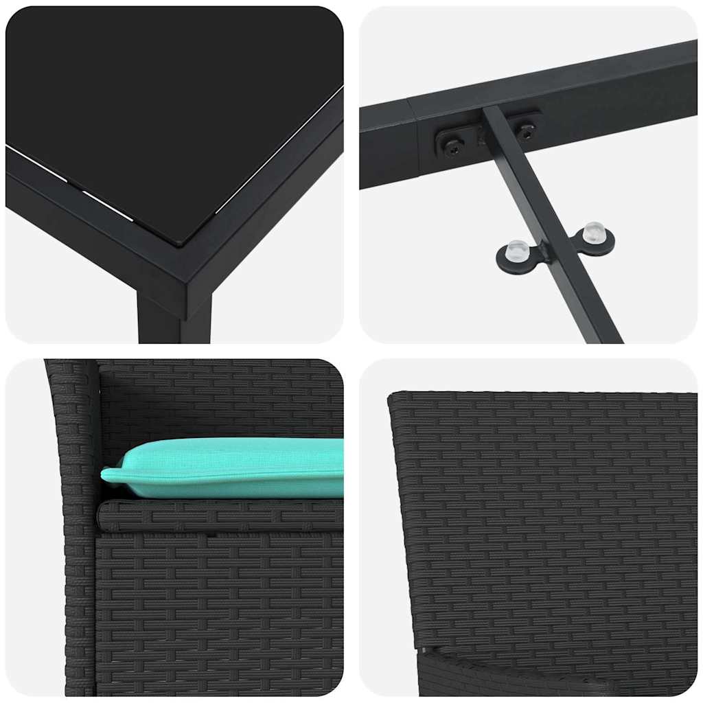 Ensemble table et chaises avec coussin 7 pcs Noir Rotin PE - XIOS