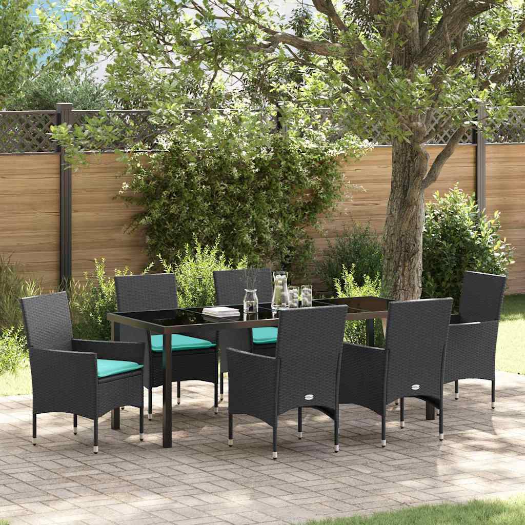 Ensemble table et chaises avec coussin 7 pcs Noir Rotin PE - XIOS