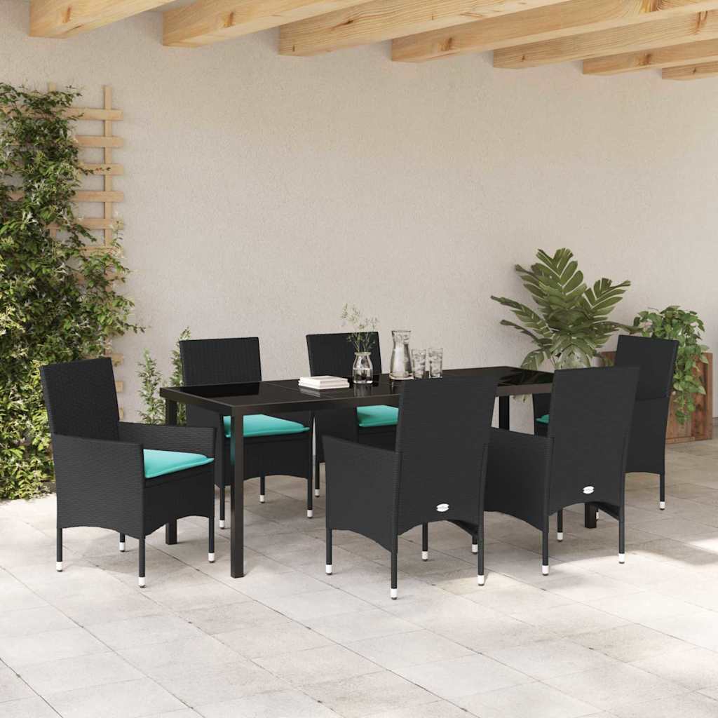 Ensemble table et chaises avec coussin 7 pcs Noir Rotin PE - XIOS