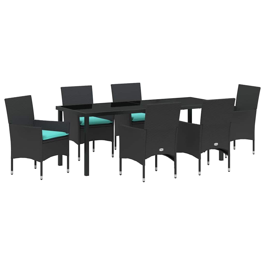 Ensemble table et chaises avec coussin 7 pcs Noir Rotin PE - XIOS
