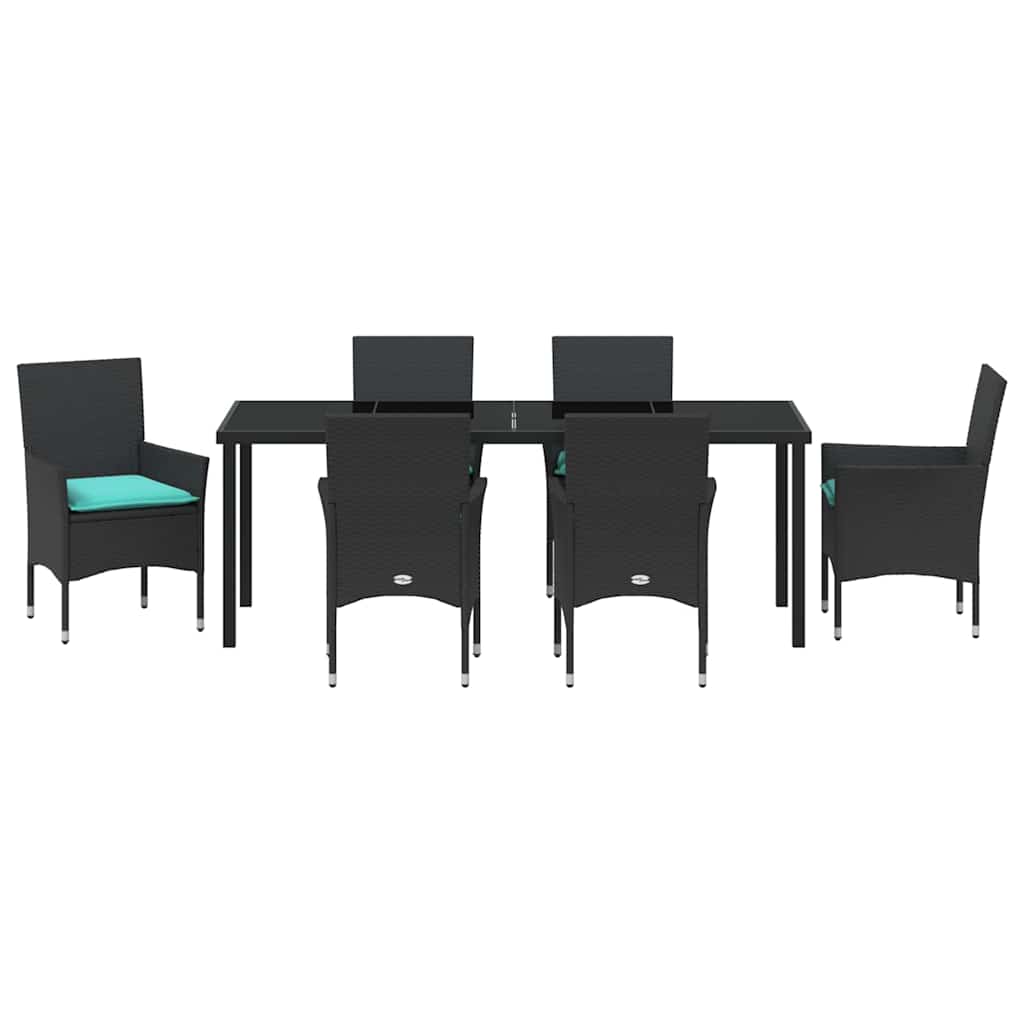 Ensemble table et chaises avec coussin 7 pcs Noir Rotin PE - XIOS
