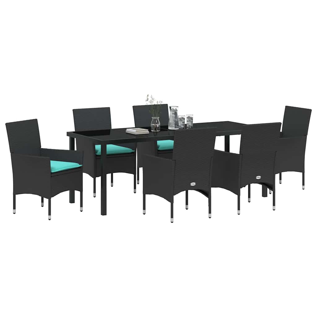 Ensemble table et chaises avec coussin 7 pcs Noir Rotin PE - XIOS