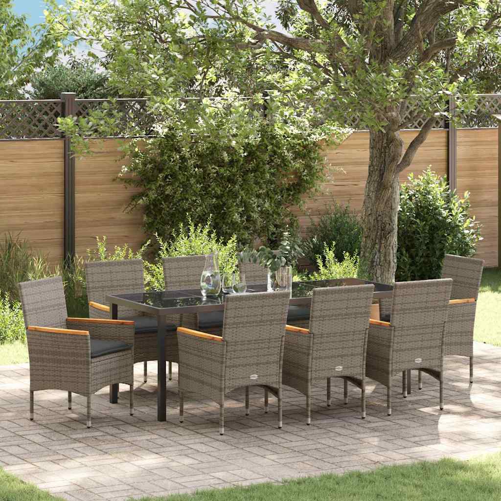 Ensemble de salle à manger pour jardin 9 pcs Gris polyrotin - XIOS