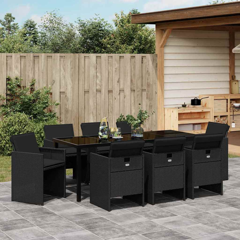 Ensemble de salle à manger pour jardin 9 pcs Noir polyrotin - XIOS