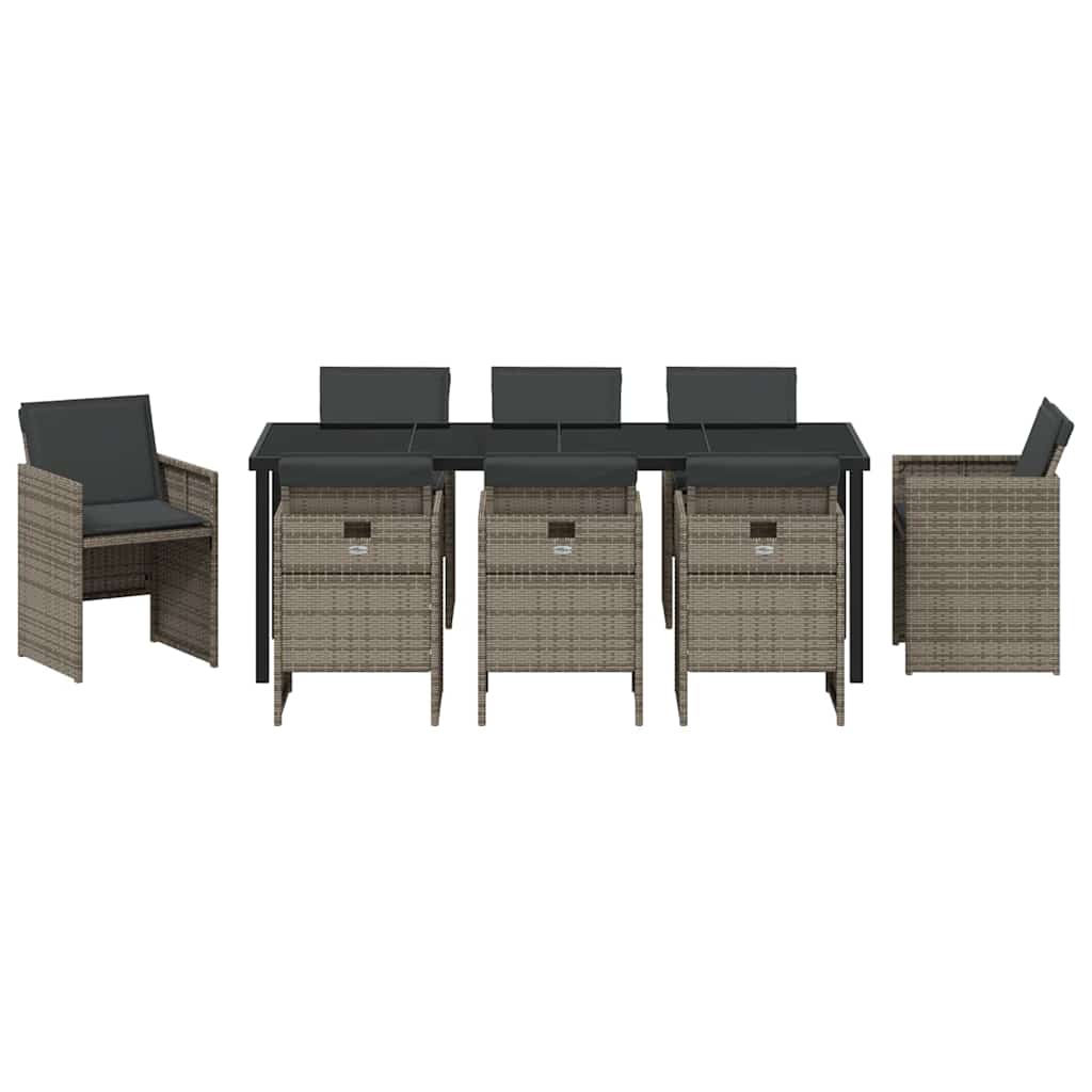 Ensemble de salle à manger pour jardin 9 pcs Gris polyrotin - XIOS